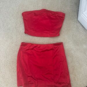 Elegant 2 Piece Red Satin Women's Skirt & tube top